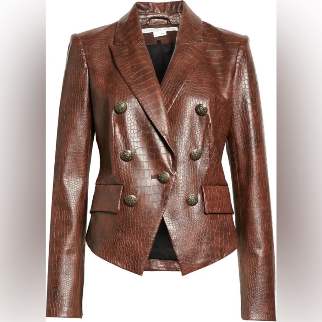 $698 Veronica Beard Cooke Vegan Croc Leather Dickey Jacket Blazer Chicory Sz 2